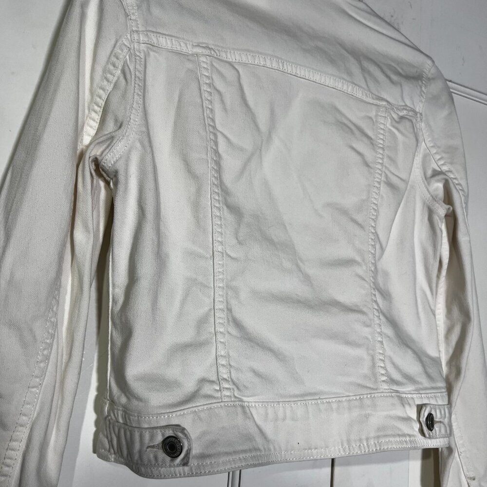 American Eagle Strigid Denim Jacket Cropped White Size Small Silver Button - Picture 6 of 10
